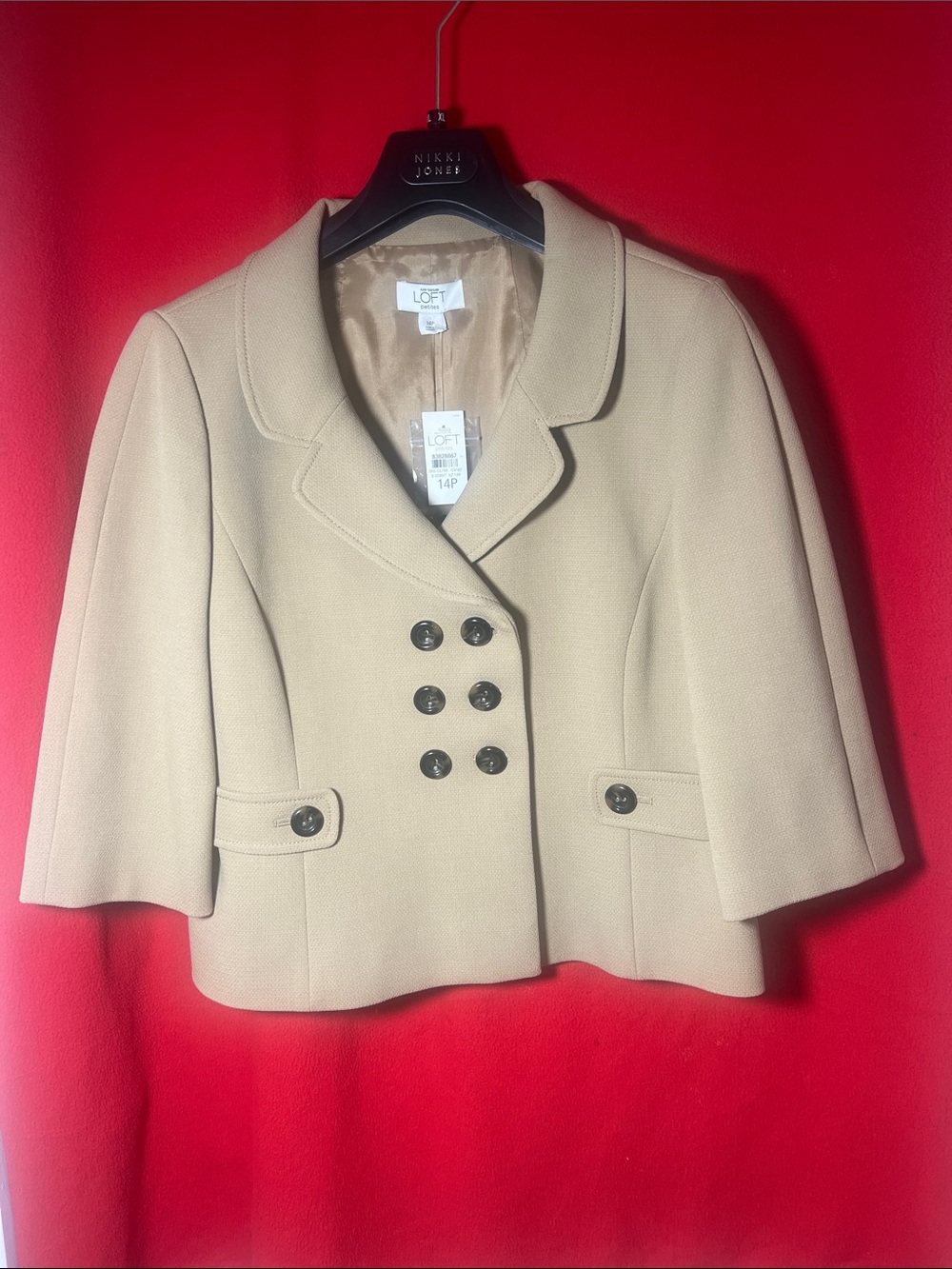 LOFT Cream Double-Breasted Cropped Blazer